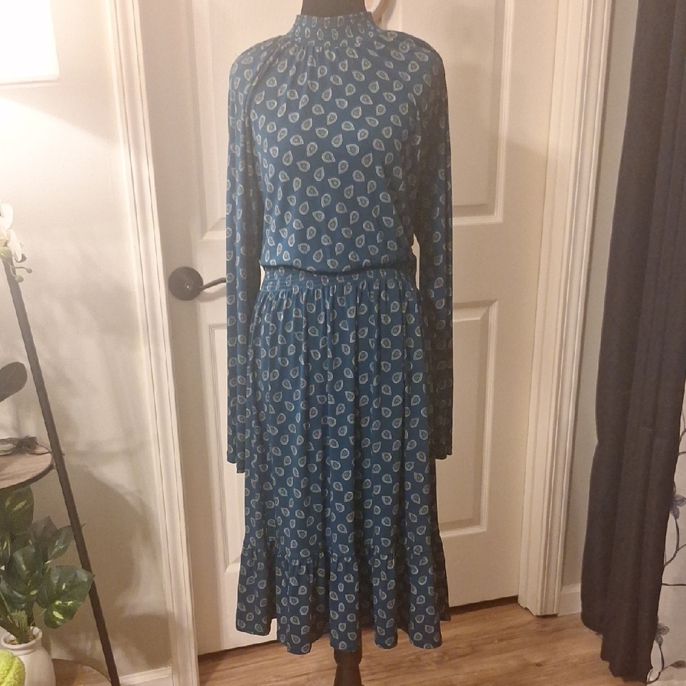 Michael Kors Blue Patterned Long Sleeve Dress